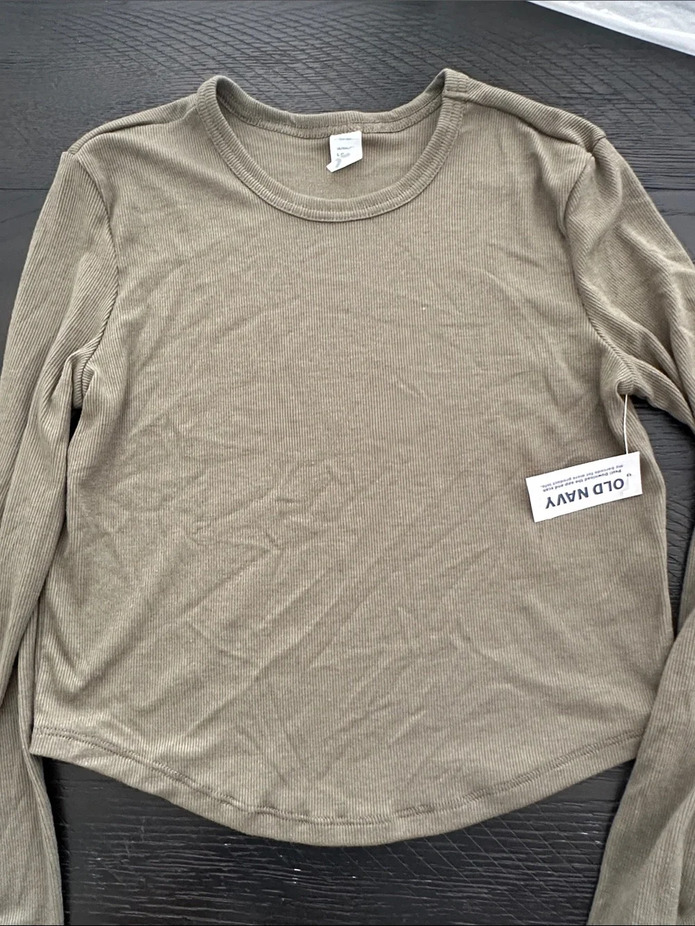 Old Navy Olive Ribbed Ultralite Long-Sleeve Crewneck Top